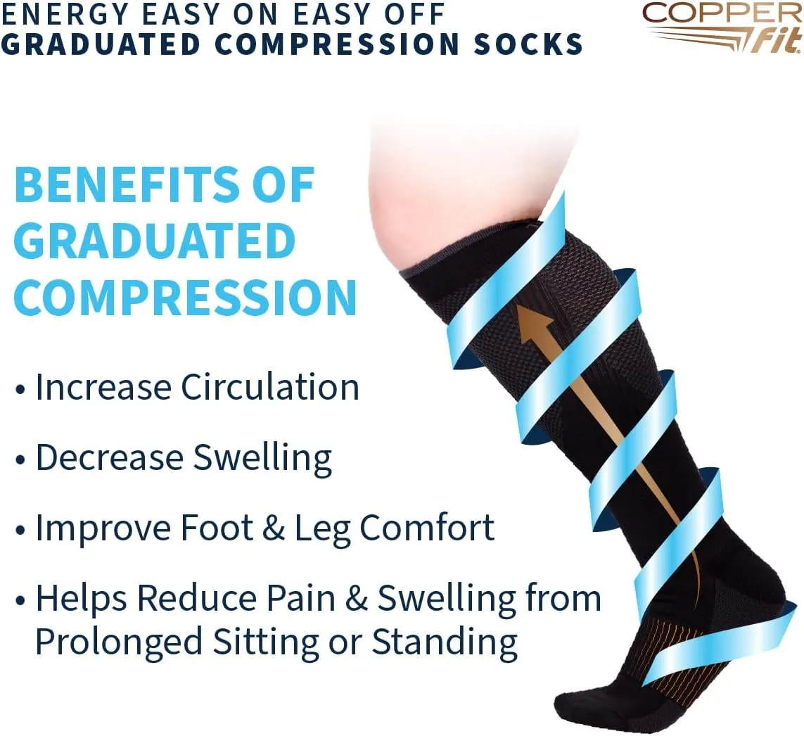 Copper Fit Energy Graduated Wide Calf Compression Socks for Men & Women – Easy On, Easy Off, For Circulation & Swelling Relief – Ideal for Travel, Nurses, Running, & Recovery