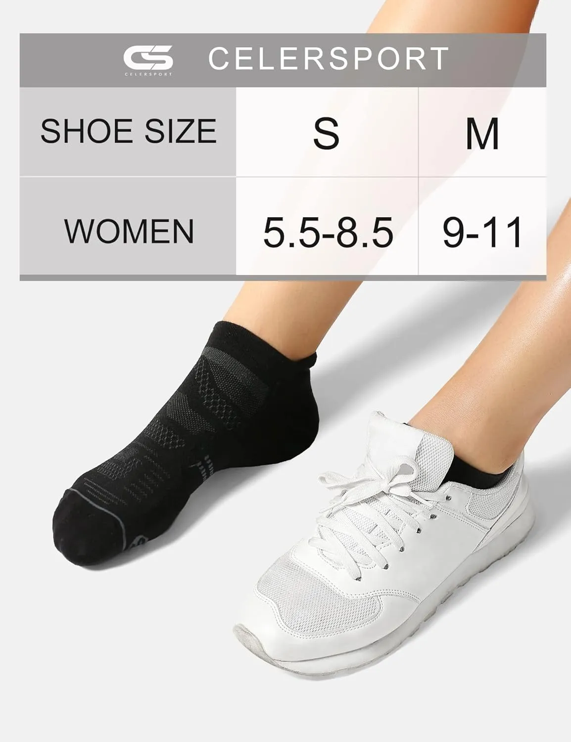 CS CELERSPORT 6 Pack Women's Ankle Running Socks Cushioned Low Cut Tab Athletic Socks