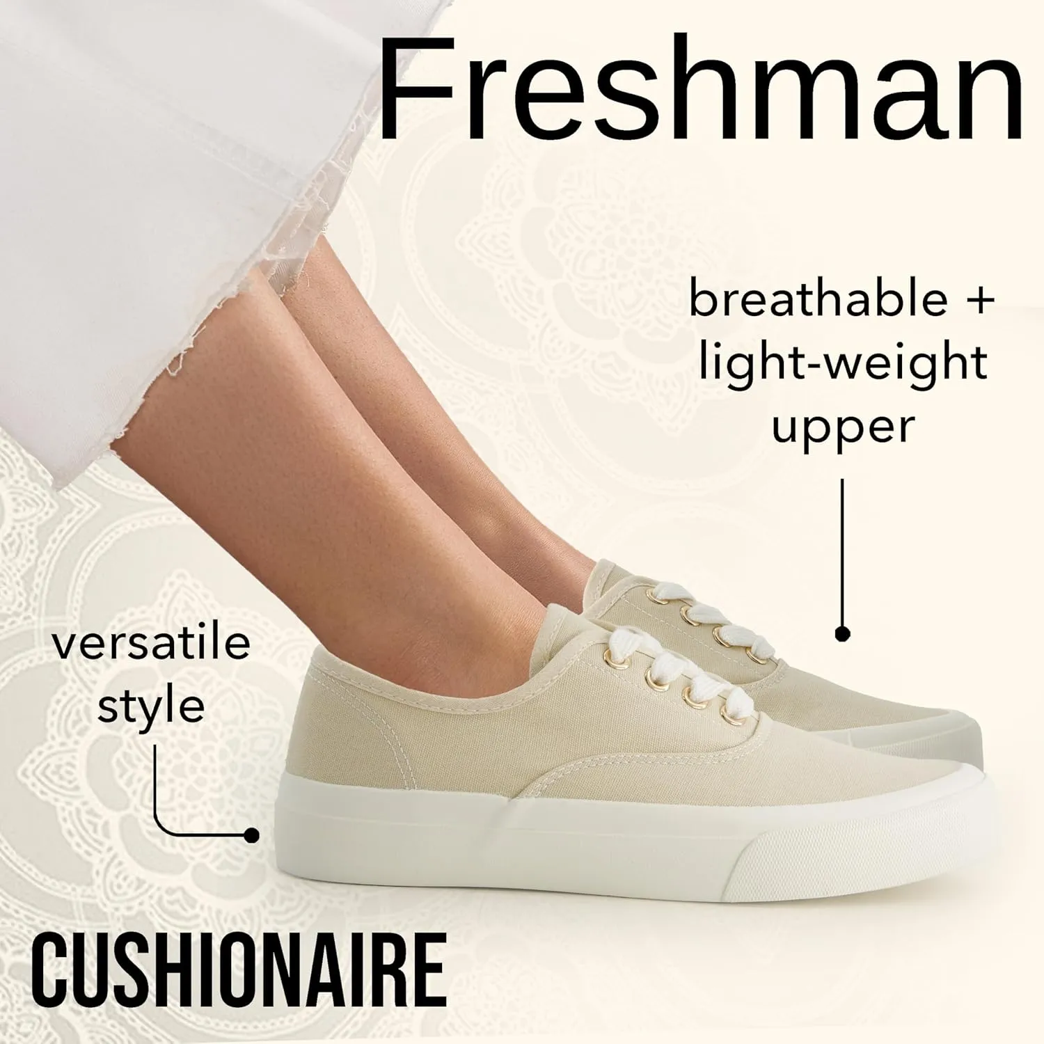 CUSHIONAIRE Women’s Freshman Canvas Lace-Up Sneaker with Memory Foam, Wide Widths Available | Casual Walking Shoes, Lightweight & Comfortable