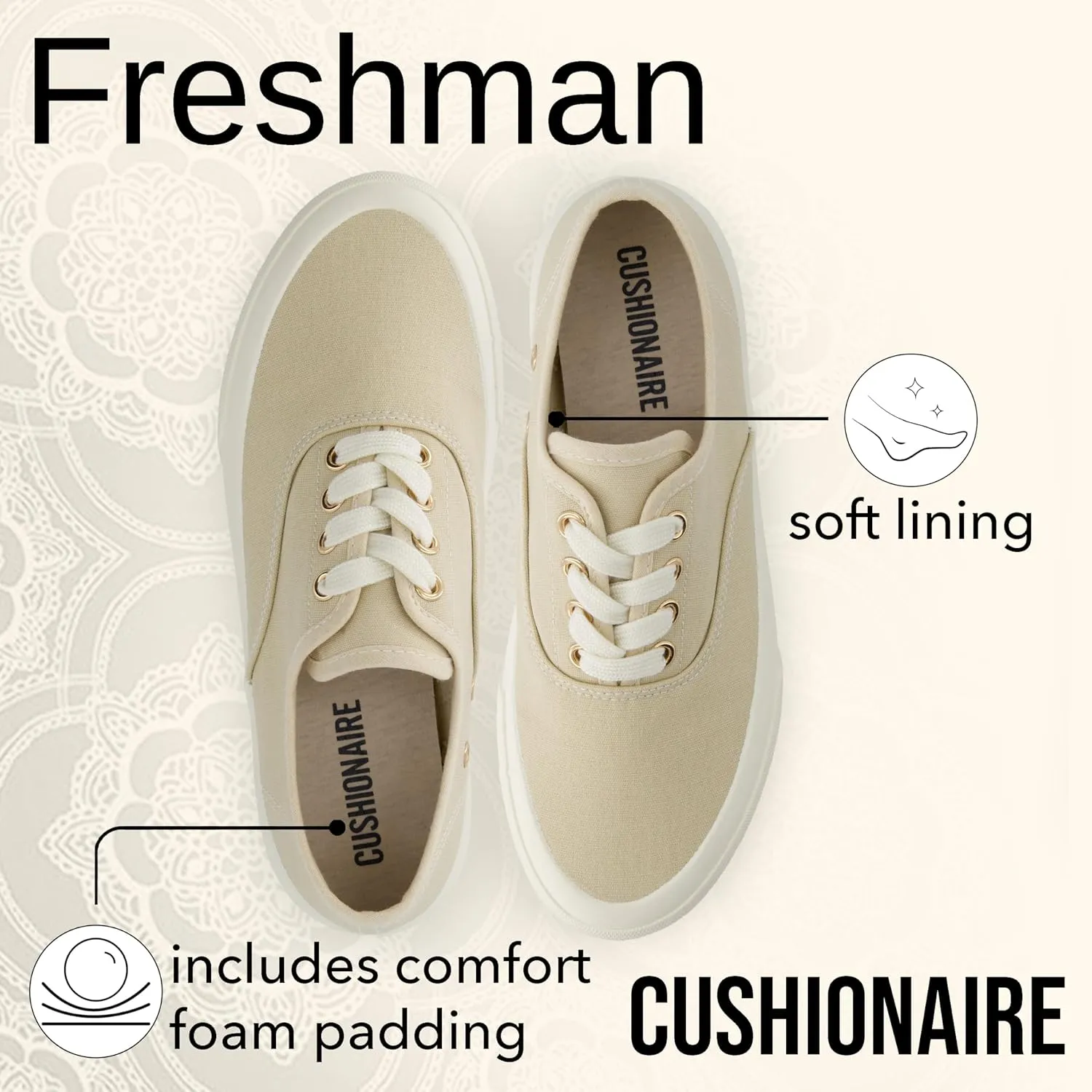CUSHIONAIRE Women’s Freshman Canvas Lace-Up Sneaker with Memory Foam, Wide Widths Available | Casual Walking Shoes, Lightweight & Comfortable