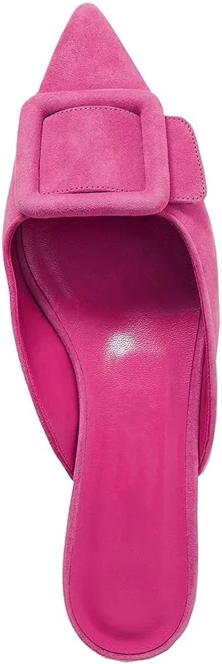 Divanne Mules for Women, Buckle Flat Mules Pointed Toe Backless Mule Slides Suede Slip On Loafers