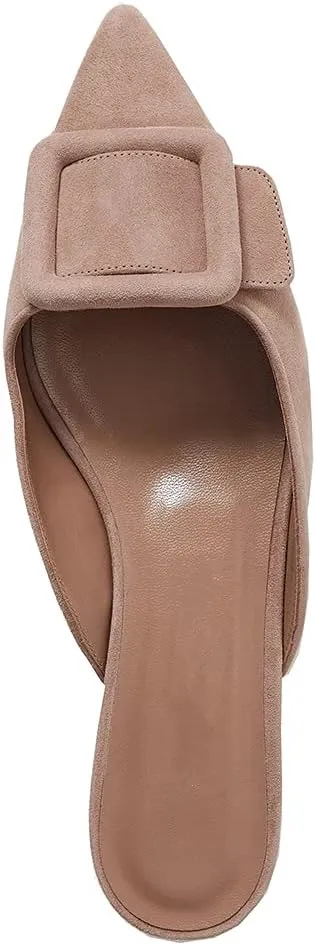 Divanne Mules for Women, Buckle Flat Mules Pointed Toe Backless Mule Slides Suede Slip On Loafers