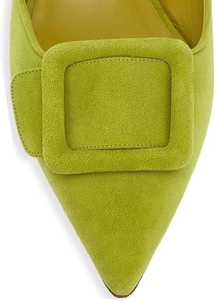 Divanne Mules for Women, Buckle Flat Mules Pointed Toe Backless Mule Slides Suede Slip On Loafers