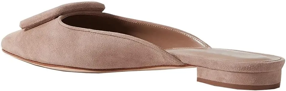 Divanne Mules for Women, Buckle Flat Mules Pointed Toe Backless Mule Slides Suede Slip On Loafers