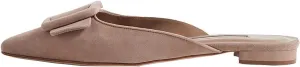 Divanne Mules for Women, Buckle Flat Mules Pointed Toe Backless Mule Slides Suede Slip On Loafers