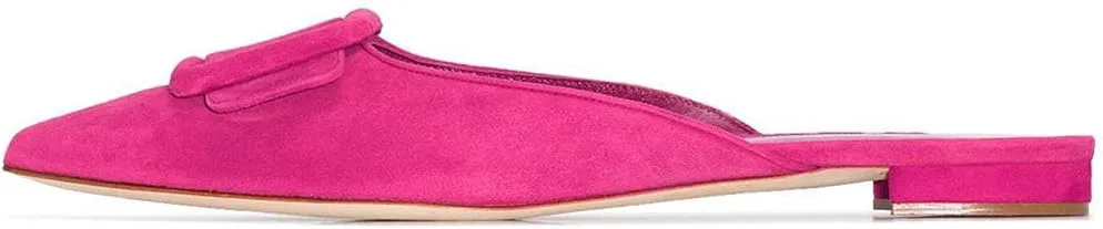 Divanne Mules for Women, Buckle Flat Mules Pointed Toe Backless Mule Slides Suede Slip On Loafers