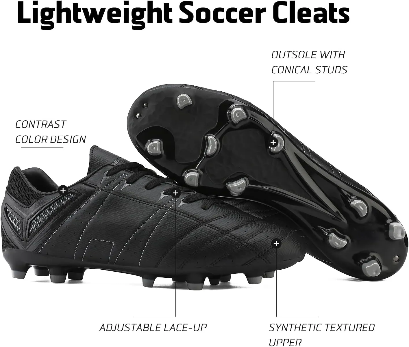 DREAM PAIRS Mens Sport Flexible Athletic Lace Up Light Weight Outdoor Cleats Football Soccer Shoes