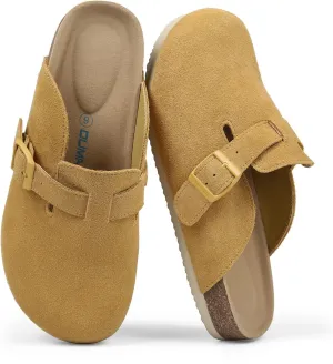 Dumalum Women's Suede Clog Leather Mules Arch Support Potato Shoes with Comfort Cork Footbed - Clogs for Women Men Unisex Antislip Slippers Sandals