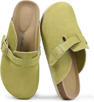 Dumalum Women's Suede Clog Leather Mules Arch Support Potato Shoes with Comfort Cork Footbed - Clogs for Women Men Unisex Antislip Slippers Sandals