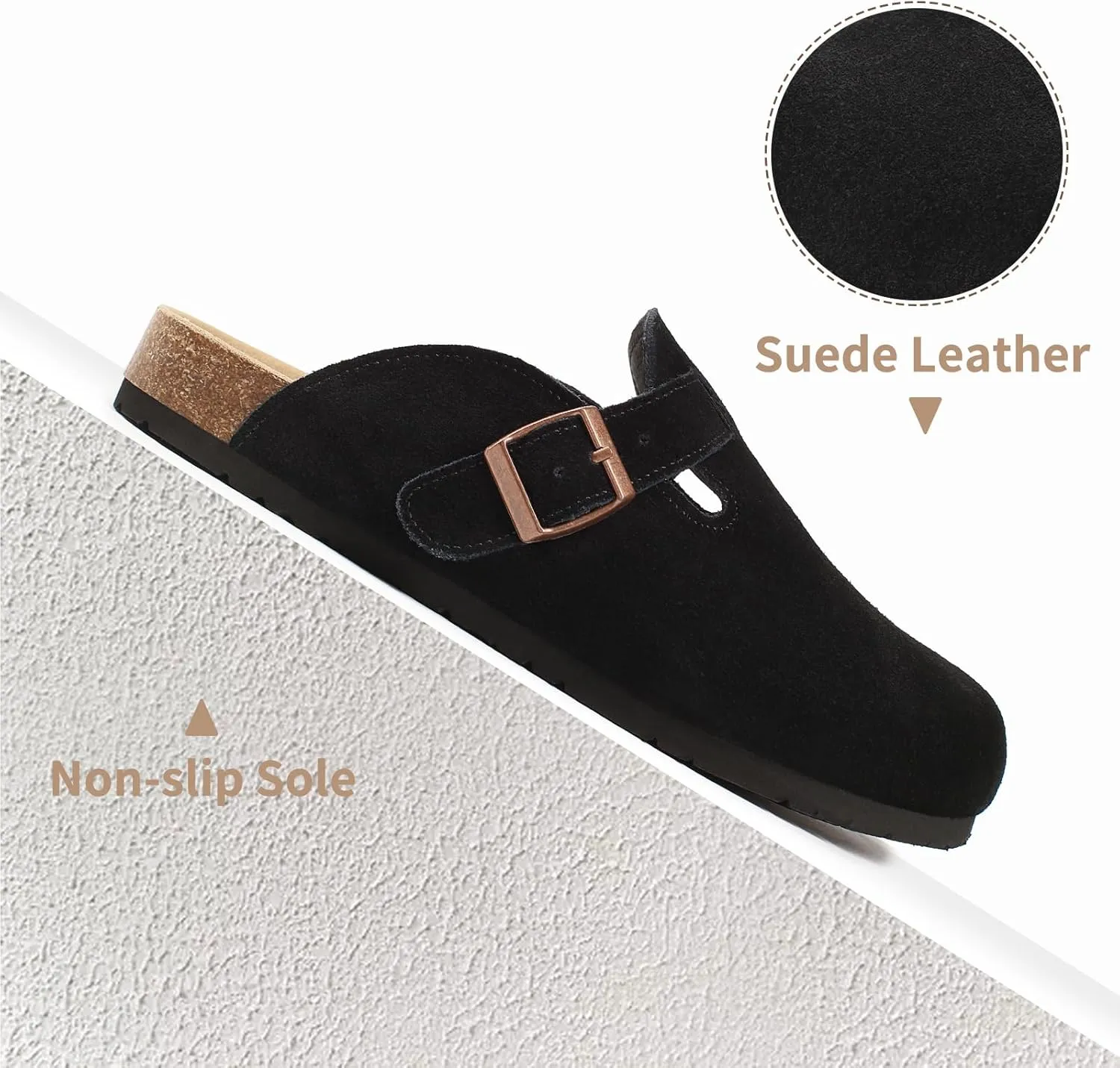 Dumalum Women's Suede Clog Leather Mules Arch Support Potato Shoes with Comfort Cork Footbed - Clogs for Women Men Unisex Antislip Slippers Sandals