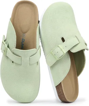 Dumalum Women's Suede Clog Leather Mules Arch Support Potato Shoes with Comfort Cork Footbed - Clogs for Women Men Unisex Antislip Slippers Sandals