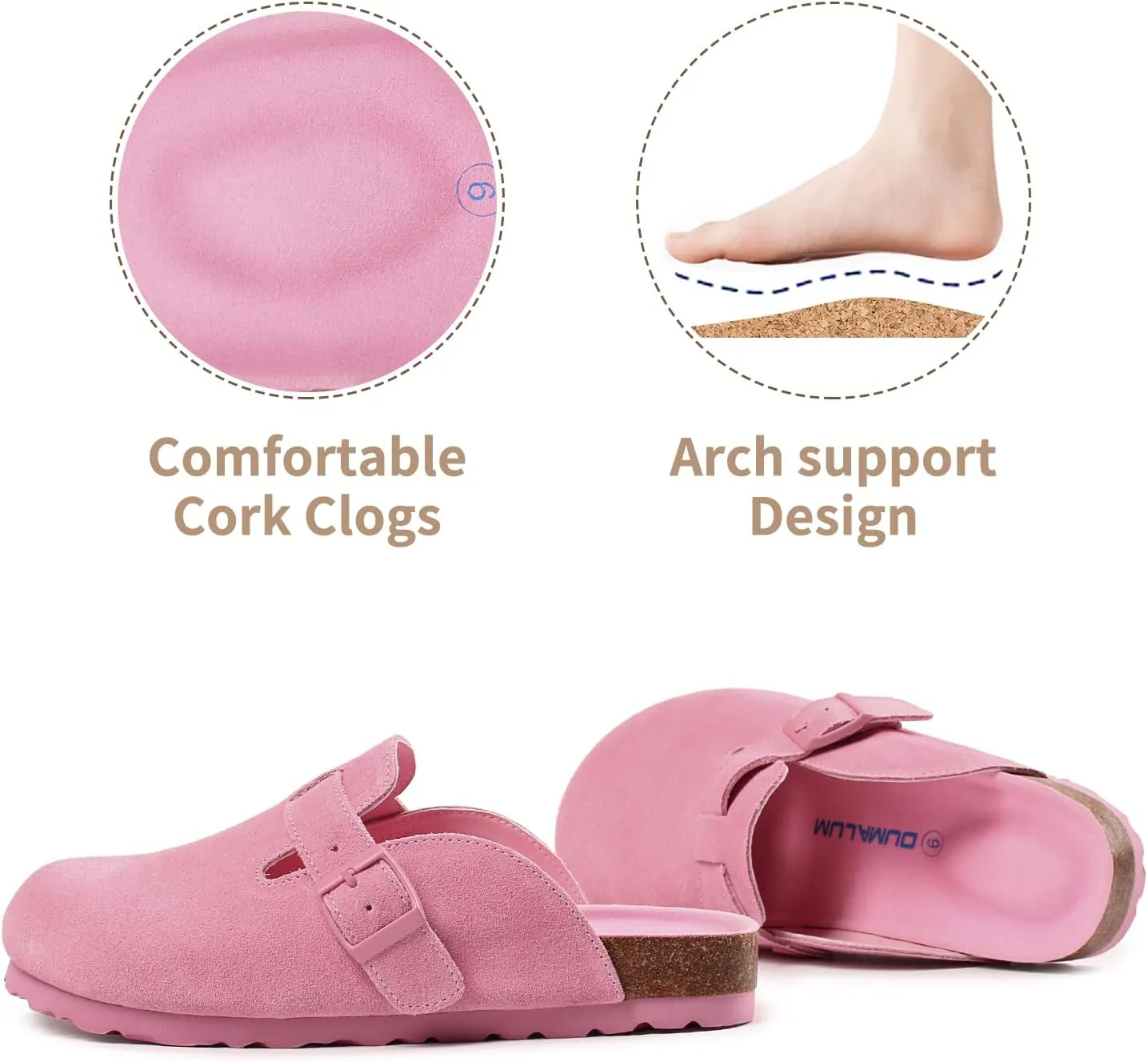 Dumalum Women's Suede Clog Leather Mules Arch Support Potato Shoes with Comfort Cork Footbed - Clogs for Women Men Unisex Antislip Slippers Sandals