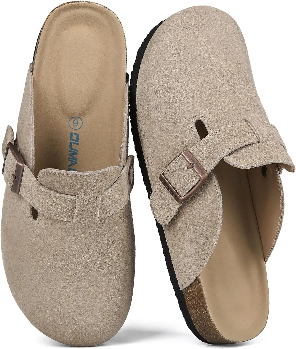 Dumalum Women's Suede Clog Leather Mules Arch Support Potato Shoes with Comfort Cork Footbed - Clogs for Women Men Unisex Antislip Slippers Sandals