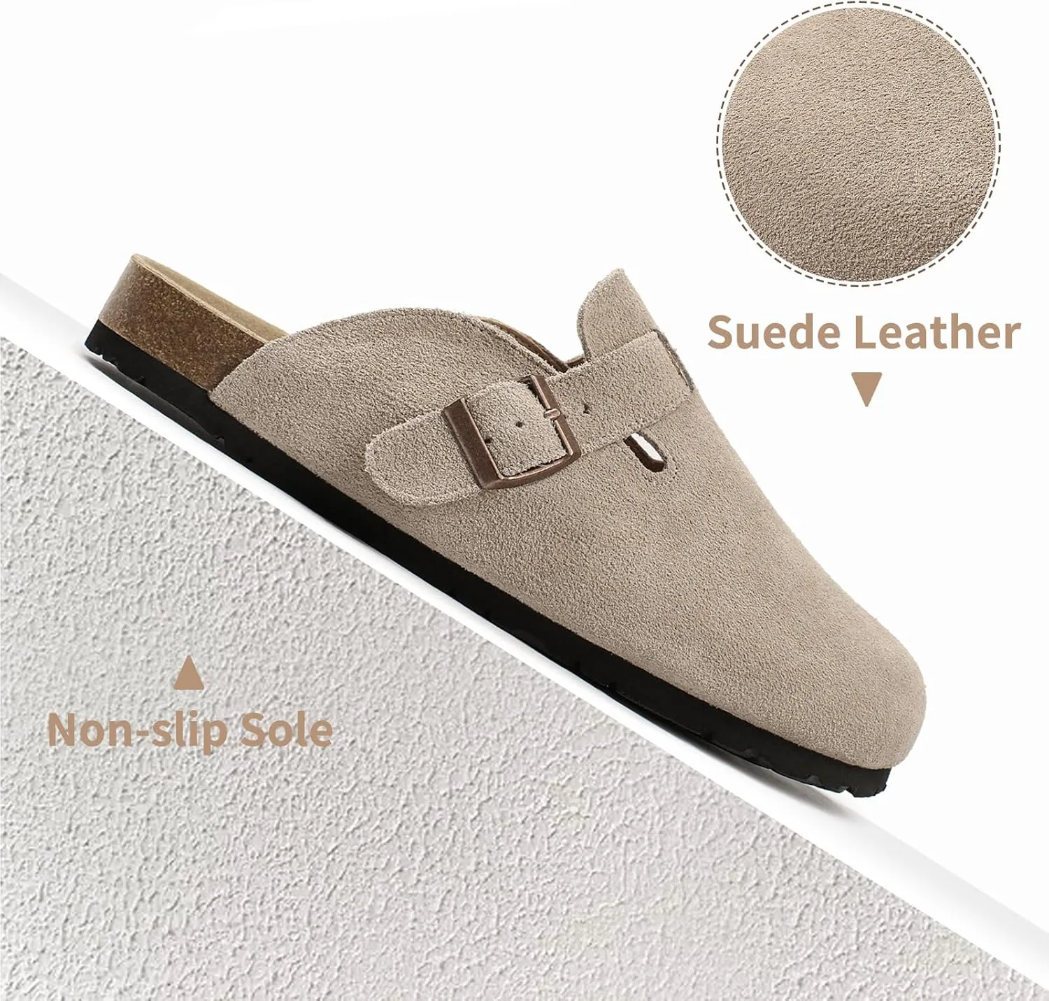 Dumalum Women's Suede Clog Leather Mules Arch Support Potato Shoes with Comfort Cork Footbed - Clogs for Women Men Unisex Antislip Slippers Sandals