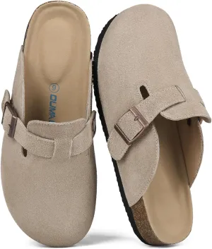 Dumalum Women's Suede Clog Leather Mules Arch Support Potato Shoes with Comfort Cork Footbed - Clogs for Women Men Unisex Antislip Slippers Sandals