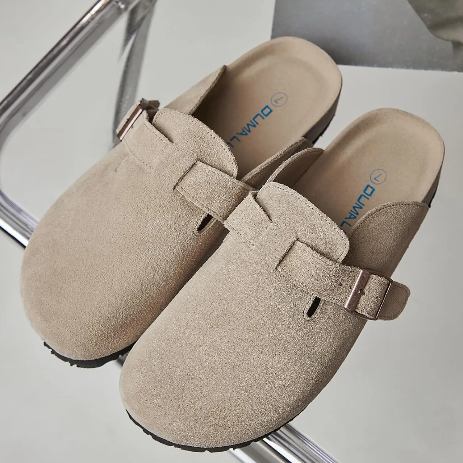 Dumalum Women's Suede Clog Leather Mules Arch Support Potato Shoes with Comfort Cork Footbed - Clogs for Women Men Unisex Antislip Slippers Sandals