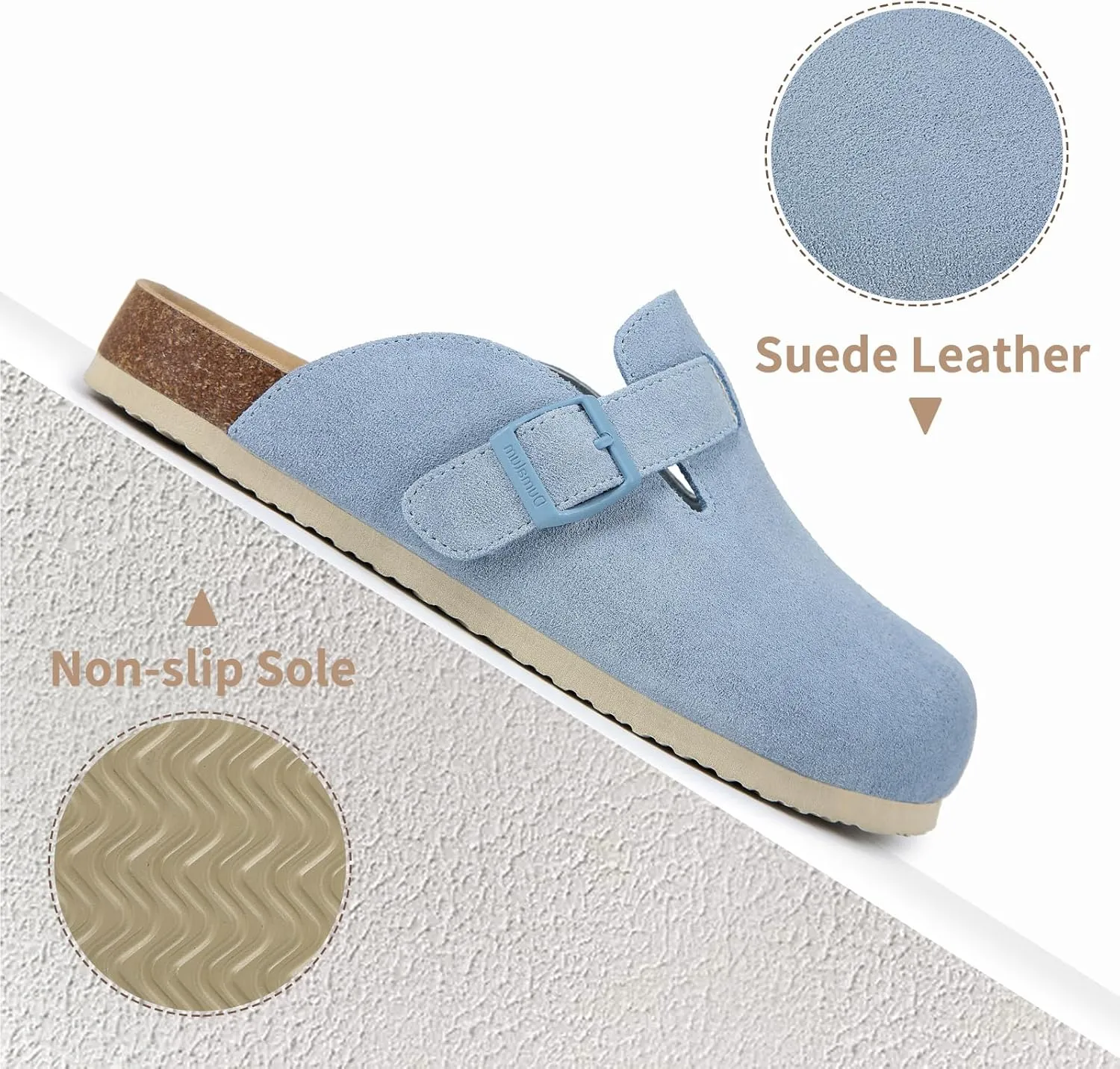 Dumalum Women's Suede Clog Leather Mules Arch Support Potato Shoes with Comfort Cork Footbed - Clogs for Women Men Unisex Antislip Slippers Sandals