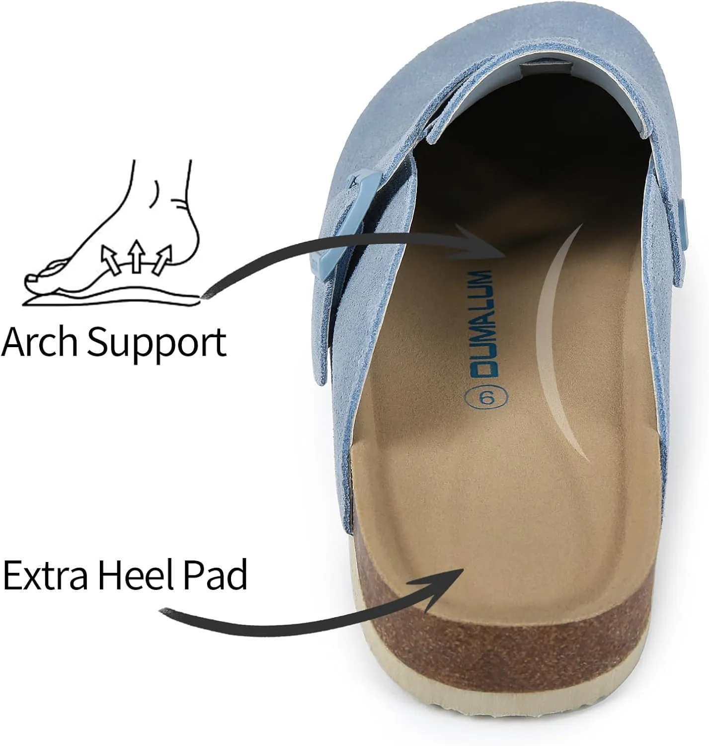 Dumalum Women's Suede Clog Leather Mules Arch Support Potato Shoes with Comfort Cork Footbed - Clogs for Women Men Unisex Antislip Slippers Sandals
