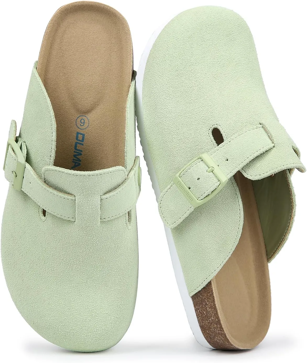 Dumalum Women's Suede Clog Leather Mules Arch Support Potato Shoes with Comfort Cork Footbed - Clogs for Women Men Unisex Antislip Slippers Sandals
