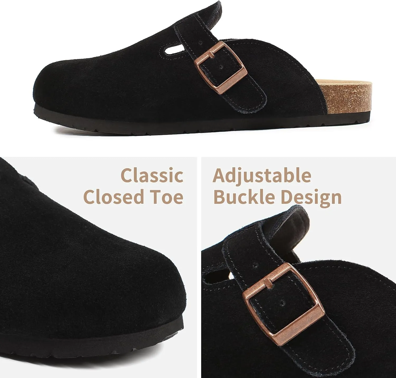 Dumalum Women's Suede Clog Leather Mules Arch Support Potato Shoes with Comfort Cork Footbed - Clogs for Women Men Unisex Antislip Slippers Sandals