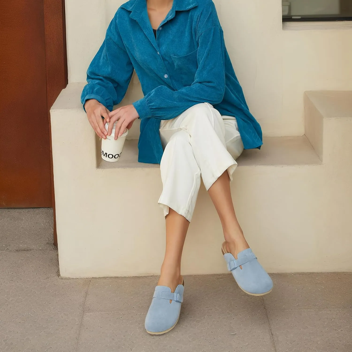 Dumalum Women's Suede Clog Leather Mules Arch Support Potato Shoes with Comfort Cork Footbed - Clogs for Women Men Unisex Antislip Slippers Sandals