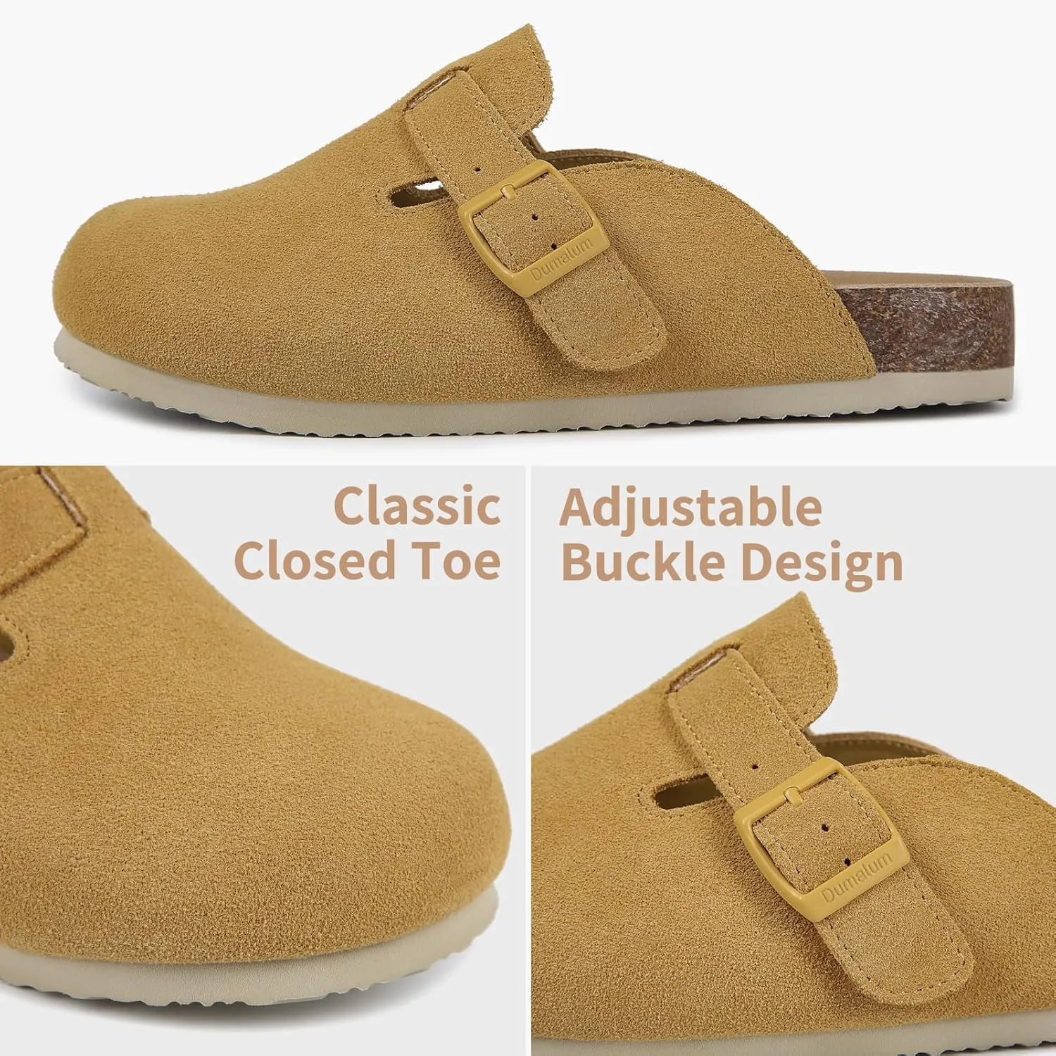 Dumalum Women's Suede Clog Leather Mules Arch Support Potato Shoes with Comfort Cork Footbed - Clogs for Women Men Unisex Antislip Slippers Sandals