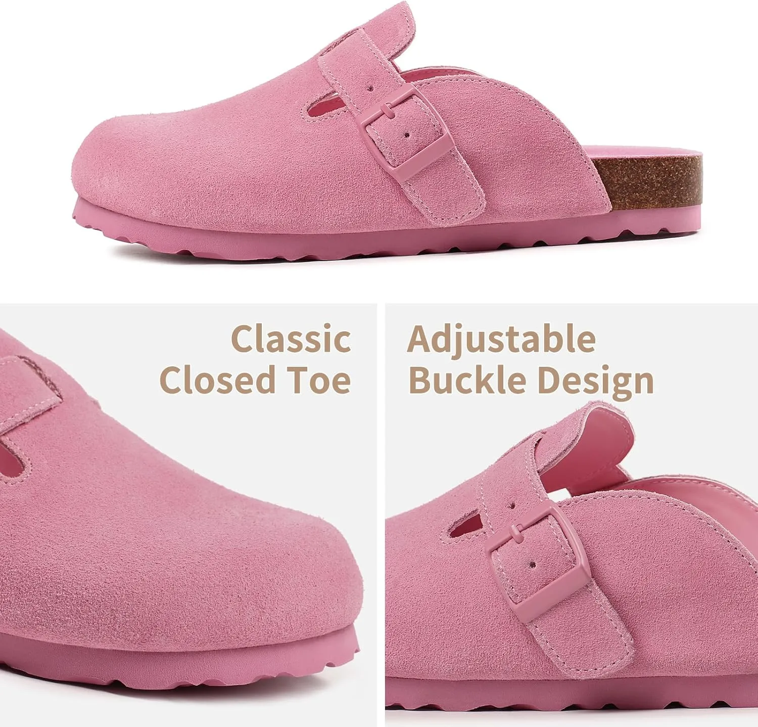 Dumalum Women's Suede Clog Leather Mules Arch Support Potato Shoes with Comfort Cork Footbed - Clogs for Women Men Unisex Antislip Slippers Sandals