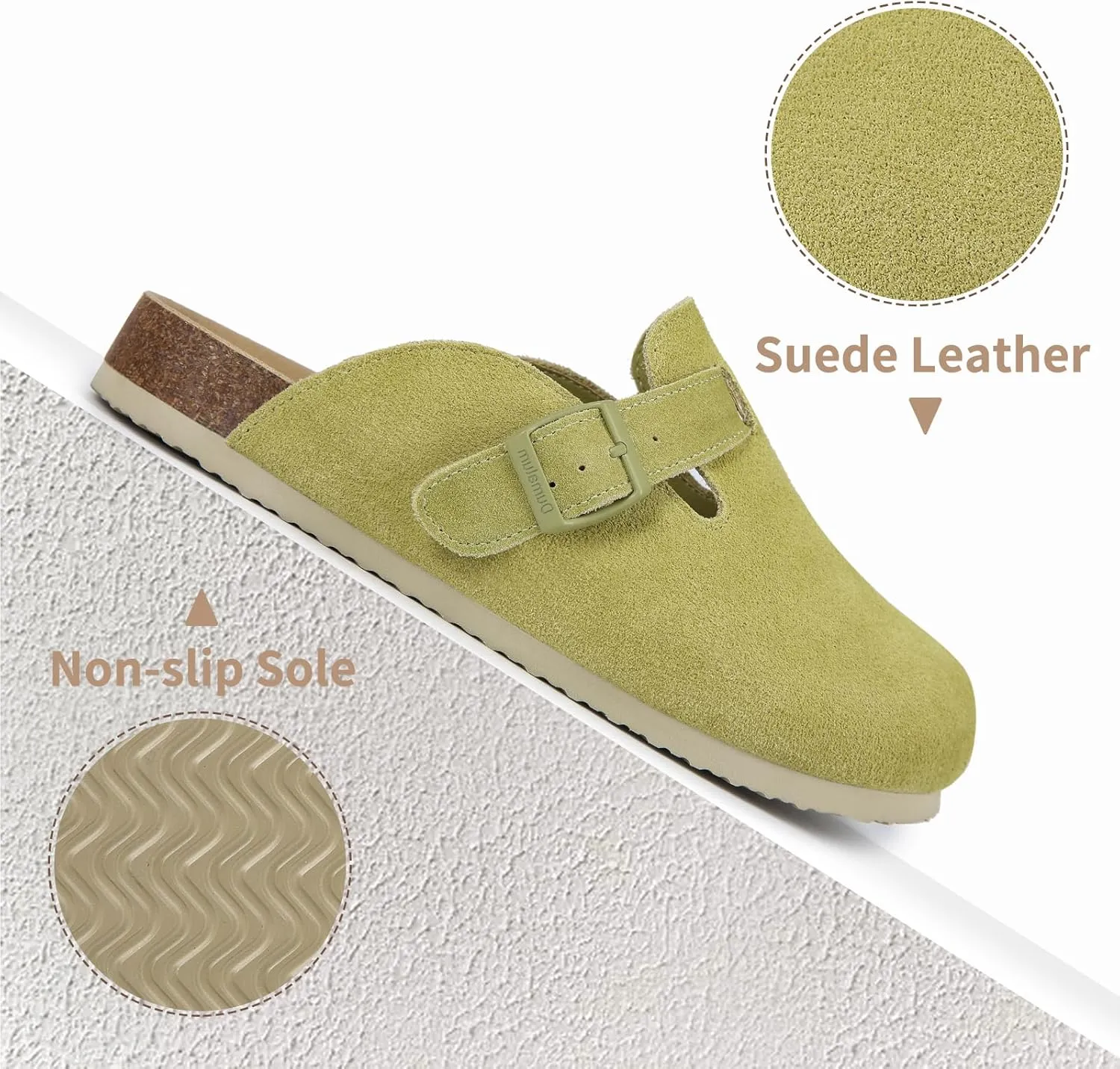 Dumalum Women's Suede Clog Leather Mules Arch Support Potato Shoes with Comfort Cork Footbed - Clogs for Women Men Unisex Antislip Slippers Sandals