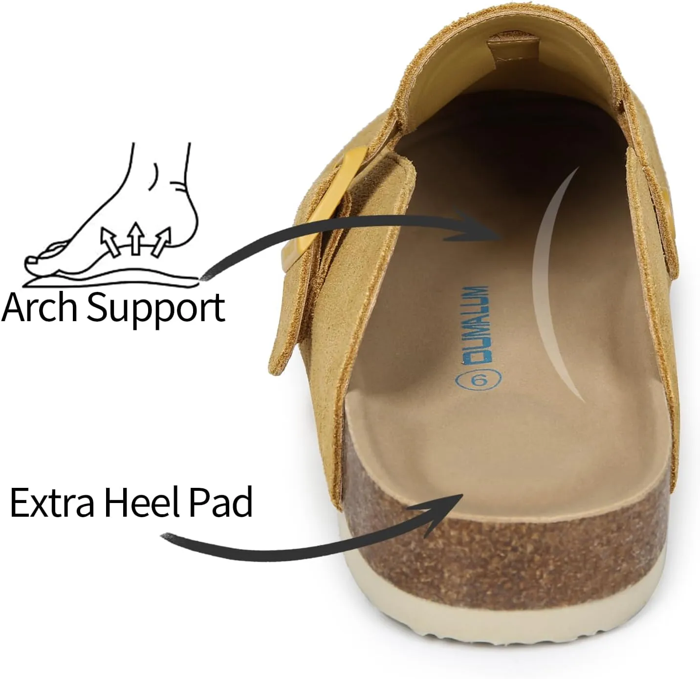 Dumalum Women's Suede Clog Leather Mules Arch Support Potato Shoes with Comfort Cork Footbed - Clogs for Women Men Unisex Antislip Slippers Sandals