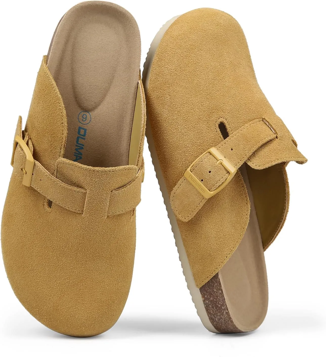 Dumalum Women's Suede Clog Leather Mules Arch Support Potato Shoes with Comfort Cork Footbed - Clogs for Women Men Unisex Antislip Slippers Sandals