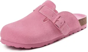Dumalum Women's Suede Clog Leather Mules Arch Support Potato Shoes with Comfort Cork Footbed - Clogs for Women Men Unisex Antislip Slippers Sandals