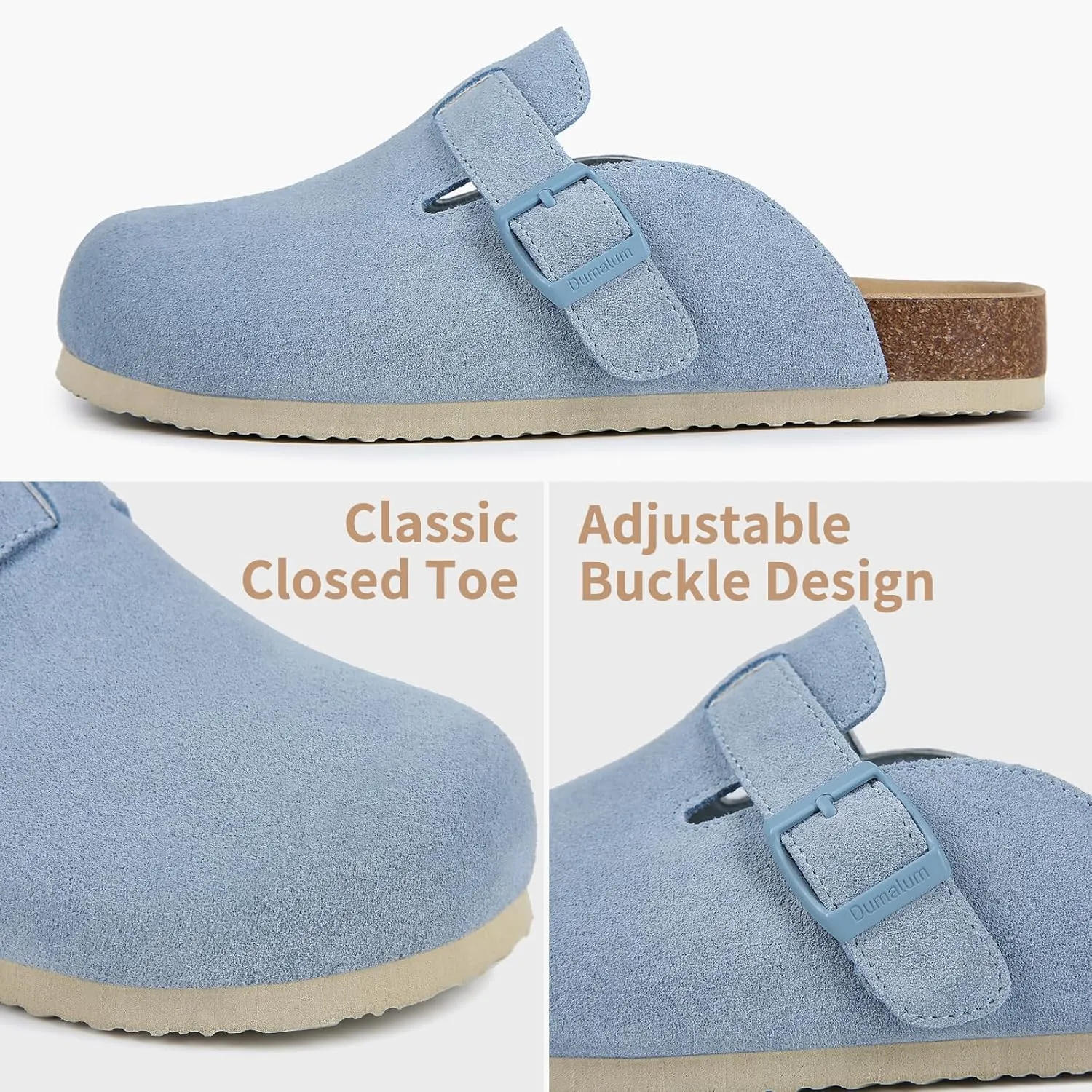 Dumalum Women's Suede Clog Leather Mules Arch Support Potato Shoes with Comfort Cork Footbed - Clogs for Women Men Unisex Antislip Slippers Sandals