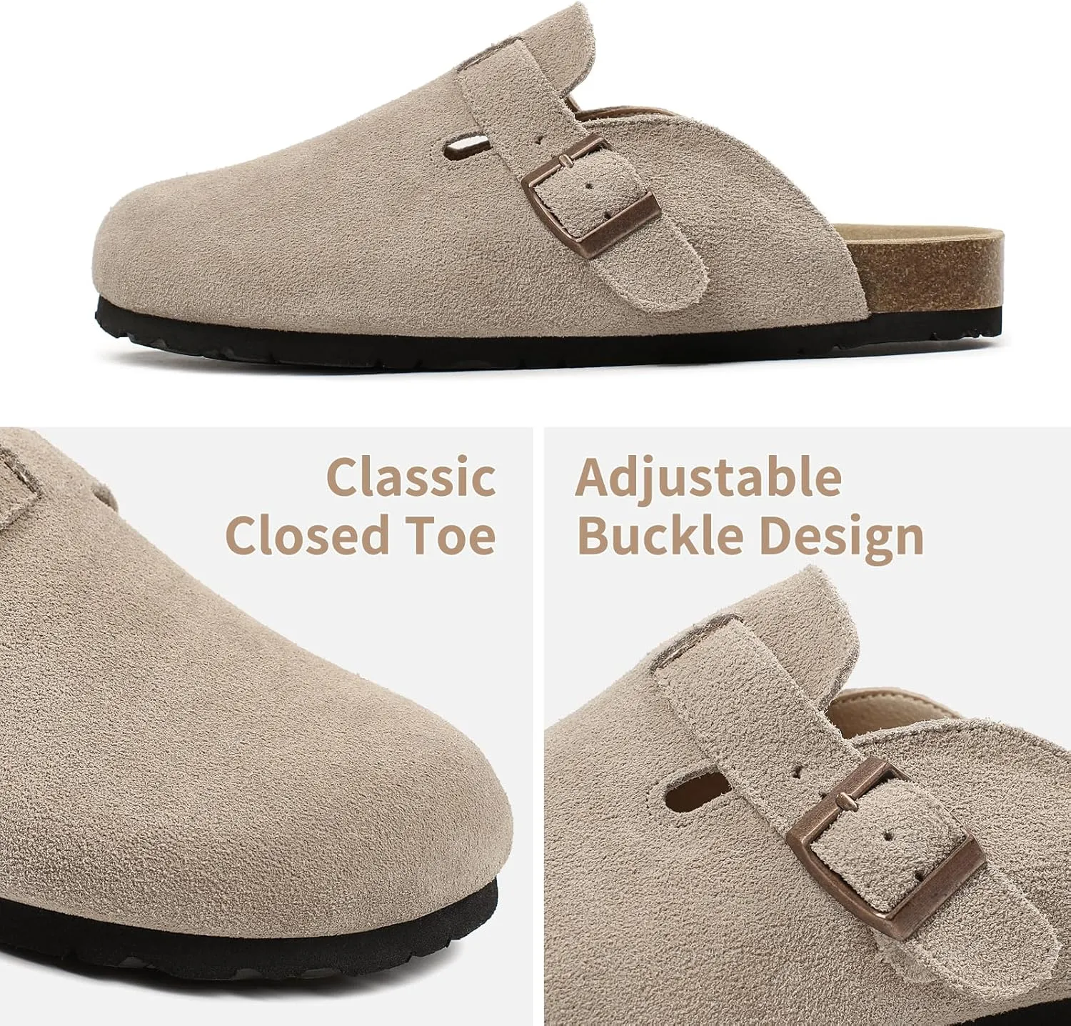 Dumalum Women's Suede Clog Leather Mules Arch Support Potato Shoes with Comfort Cork Footbed - Clogs for Women Men Unisex Antislip Slippers Sandals