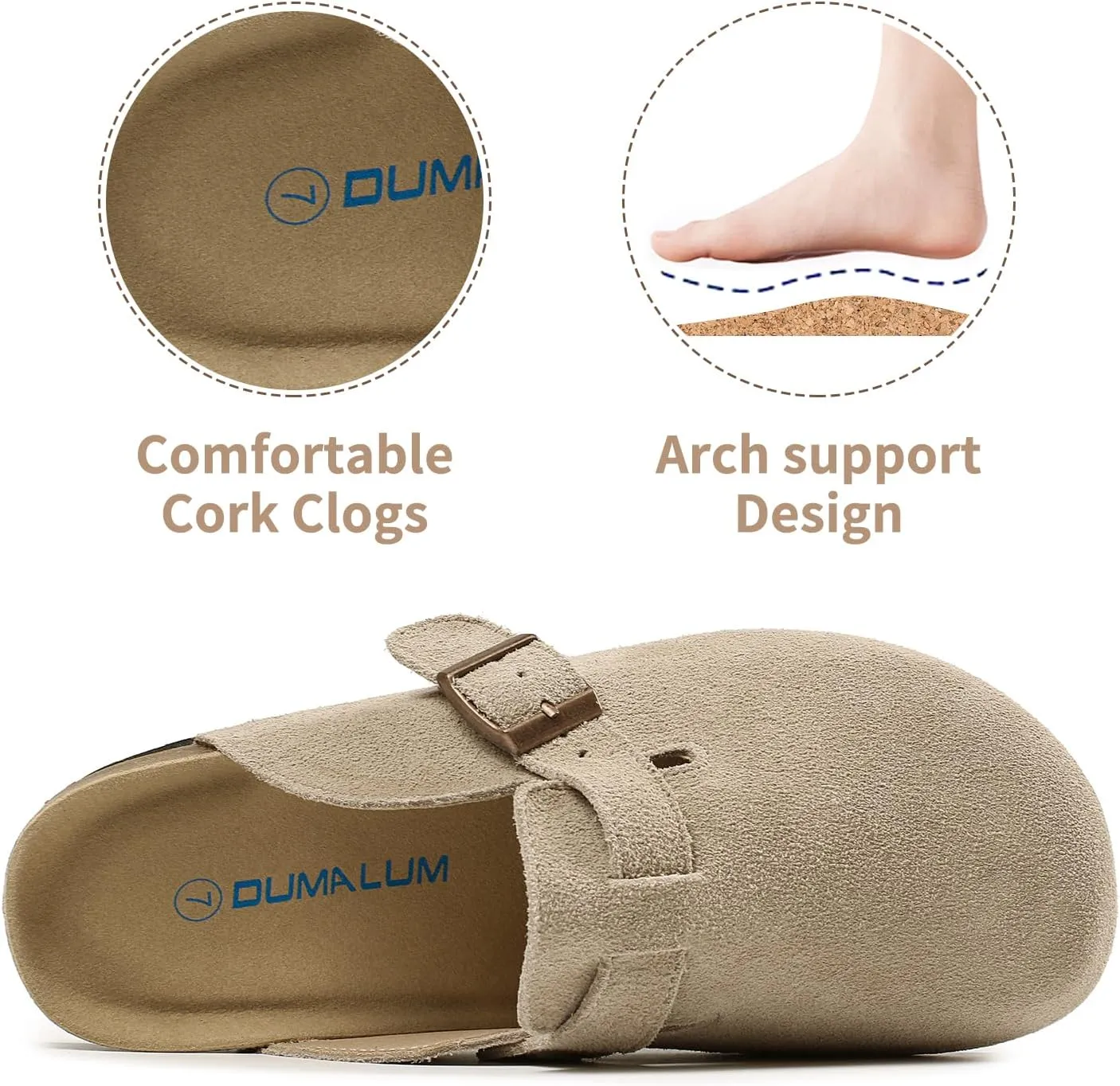 Dumalum Women's Suede Clog Leather Mules Arch Support Potato Shoes with Comfort Cork Footbed - Clogs for Women Men Unisex Antislip Slippers Sandals