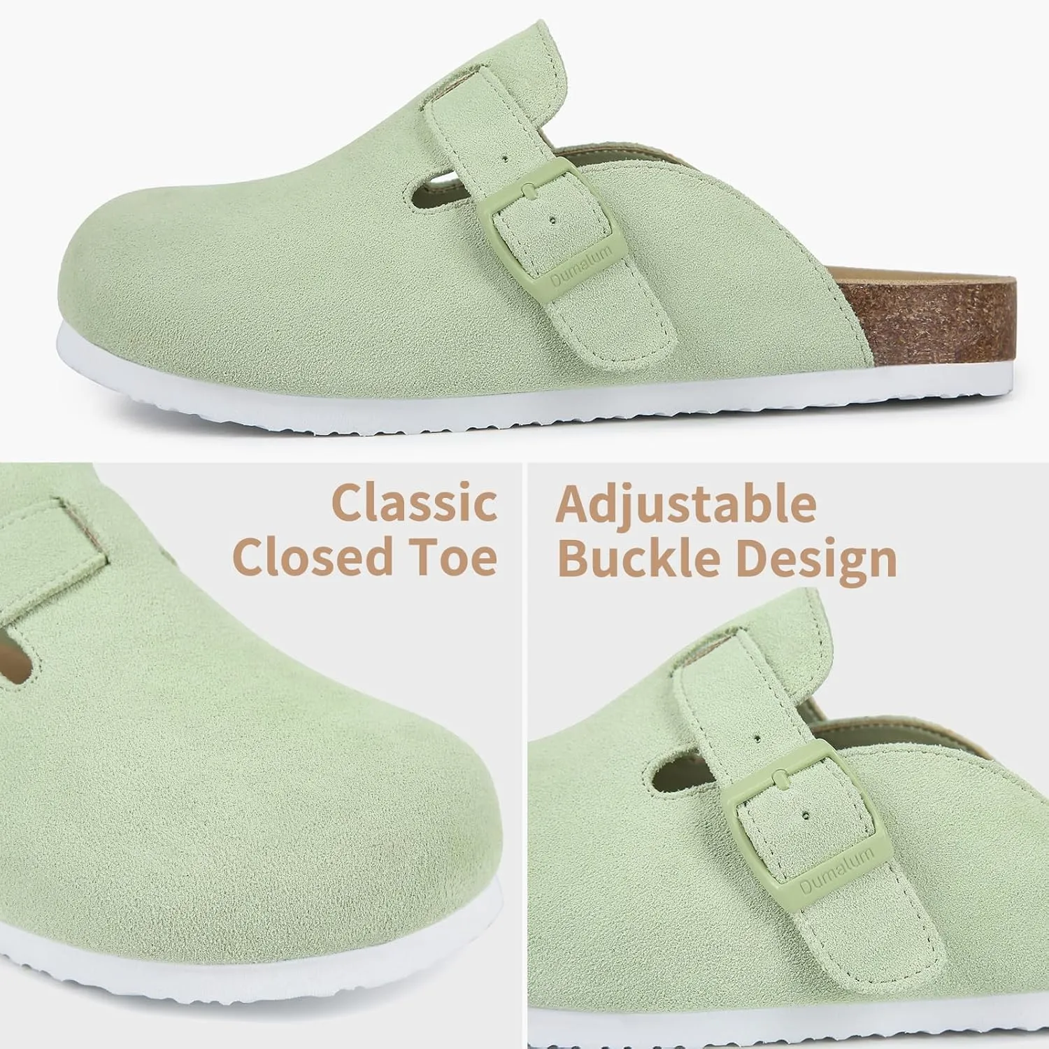 Dumalum Women's Suede Clog Leather Mules Arch Support Potato Shoes with Comfort Cork Footbed - Clogs for Women Men Unisex Antislip Slippers Sandals