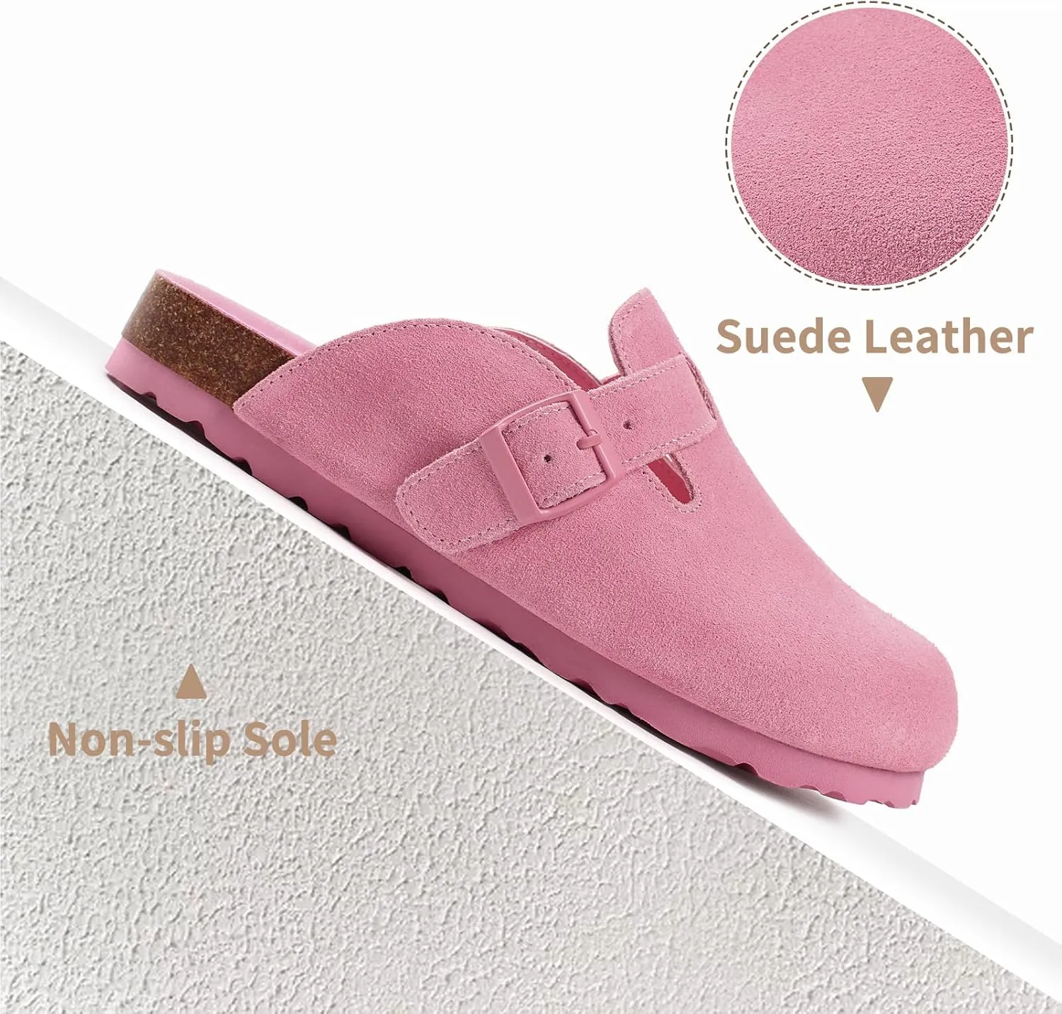 Dumalum Women's Suede Clog Leather Mules Arch Support Potato Shoes with Comfort Cork Footbed - Clogs for Women Men Unisex Antislip Slippers Sandals