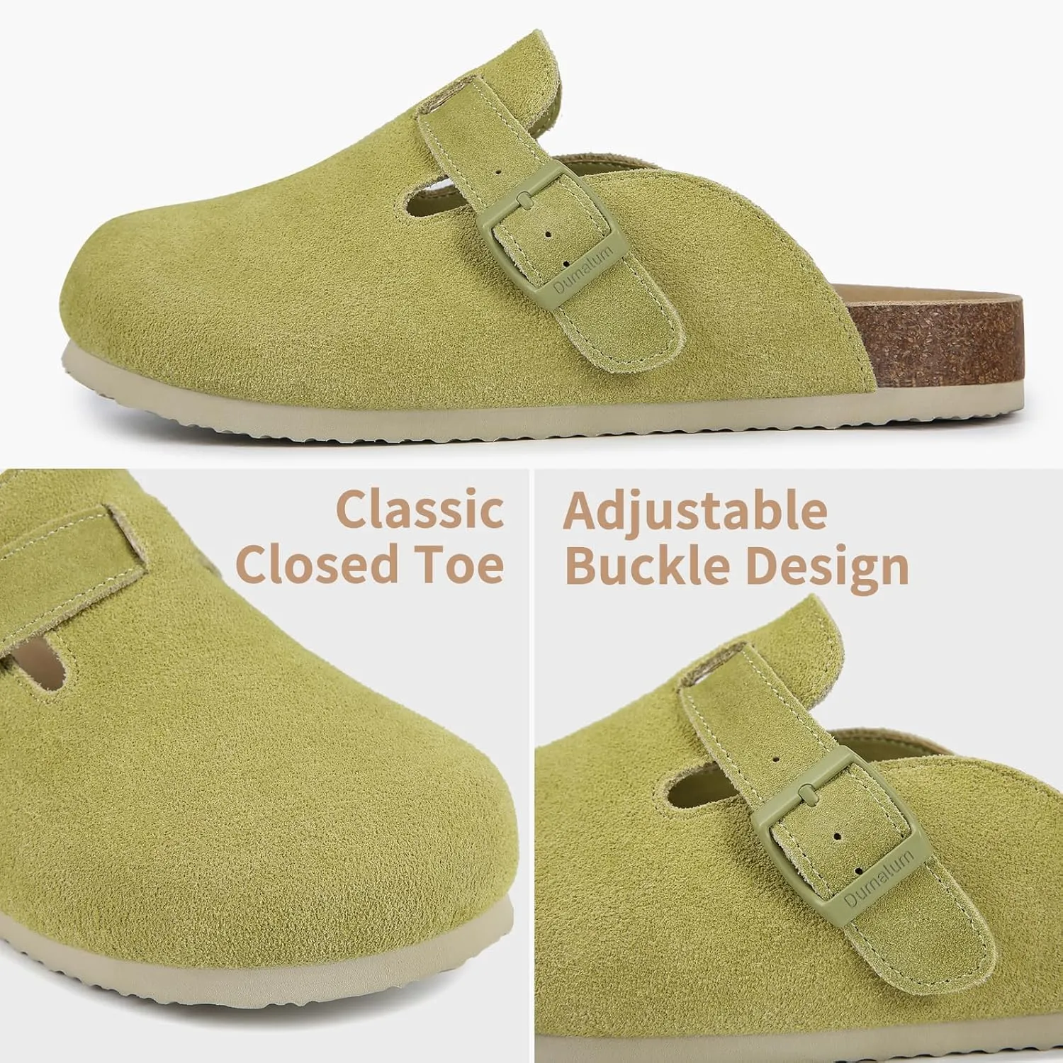 Dumalum Women's Suede Clog Leather Mules Arch Support Potato Shoes with Comfort Cork Footbed - Clogs for Women Men Unisex Antislip Slippers Sandals