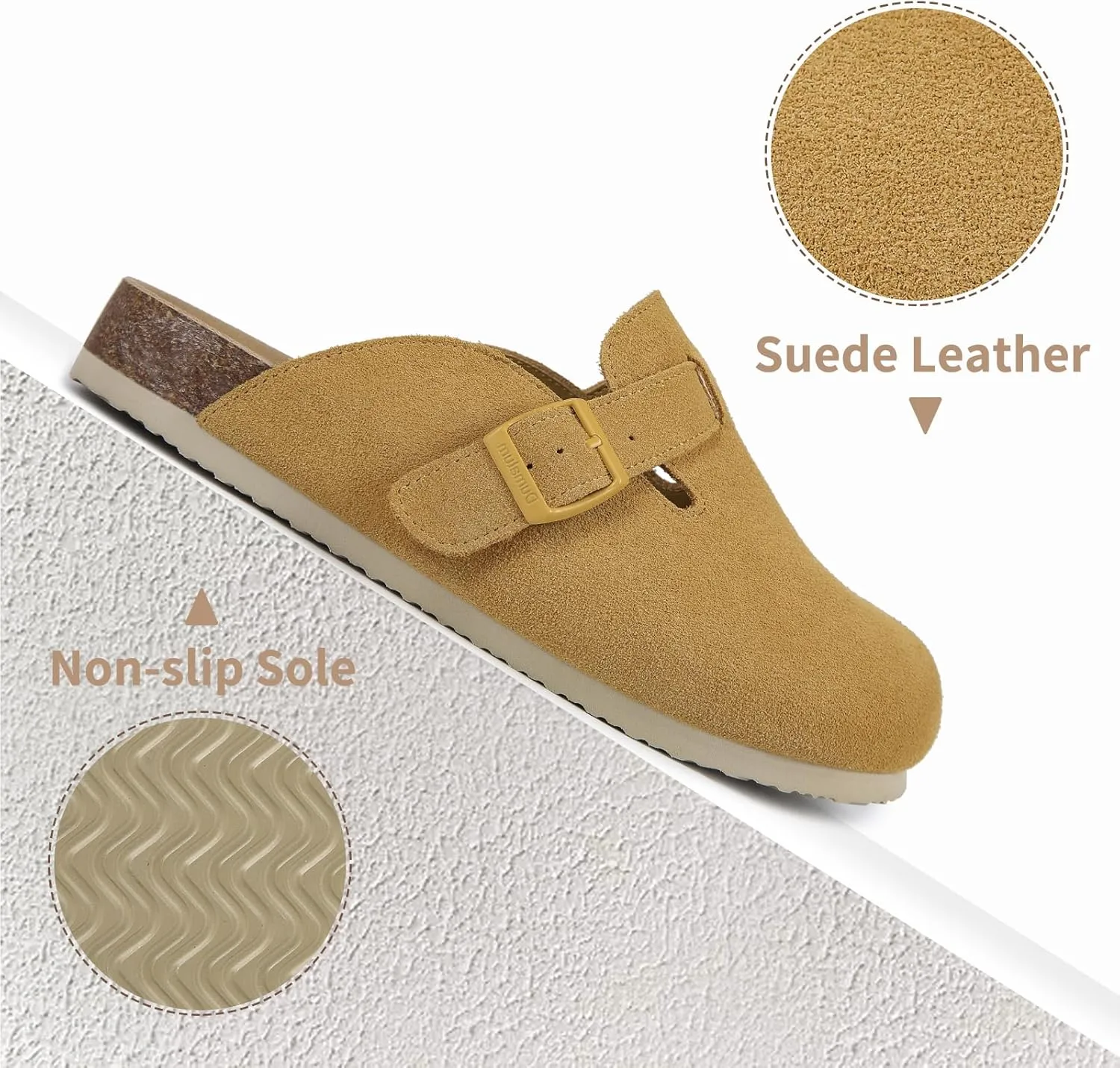 Dumalum Women's Suede Clog Leather Mules Arch Support Potato Shoes with Comfort Cork Footbed - Clogs for Women Men Unisex Antislip Slippers Sandals