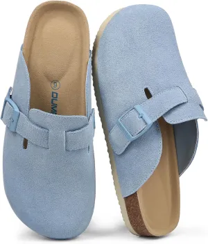 Dumalum Women's Suede Clog Leather Mules Arch Support Potato Shoes with Comfort Cork Footbed - Clogs for Women Men Unisex Antislip Slippers Sandals