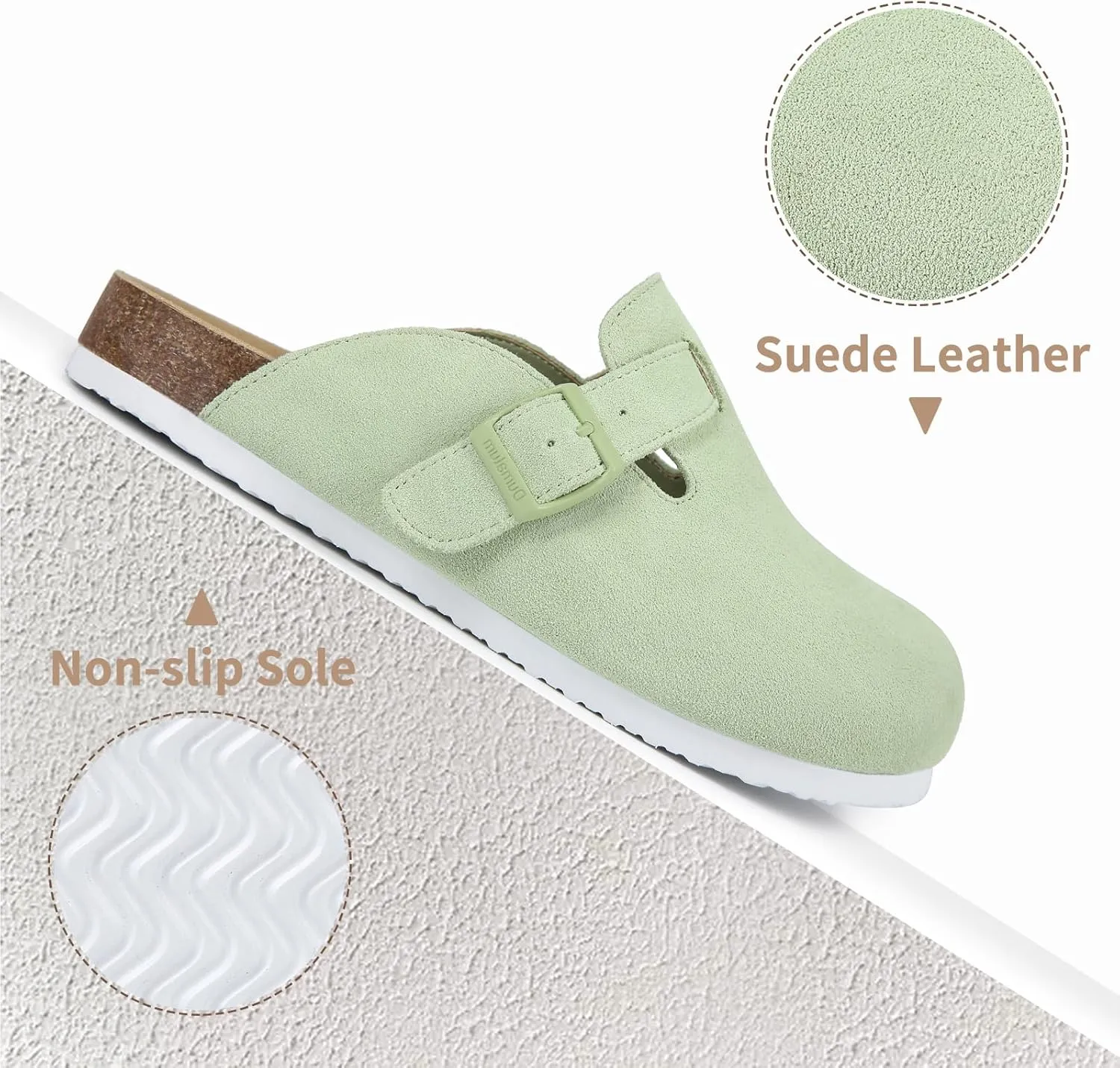 Dumalum Women's Suede Clog Leather Mules Arch Support Potato Shoes with Comfort Cork Footbed - Clogs for Women Men Unisex Antislip Slippers Sandals