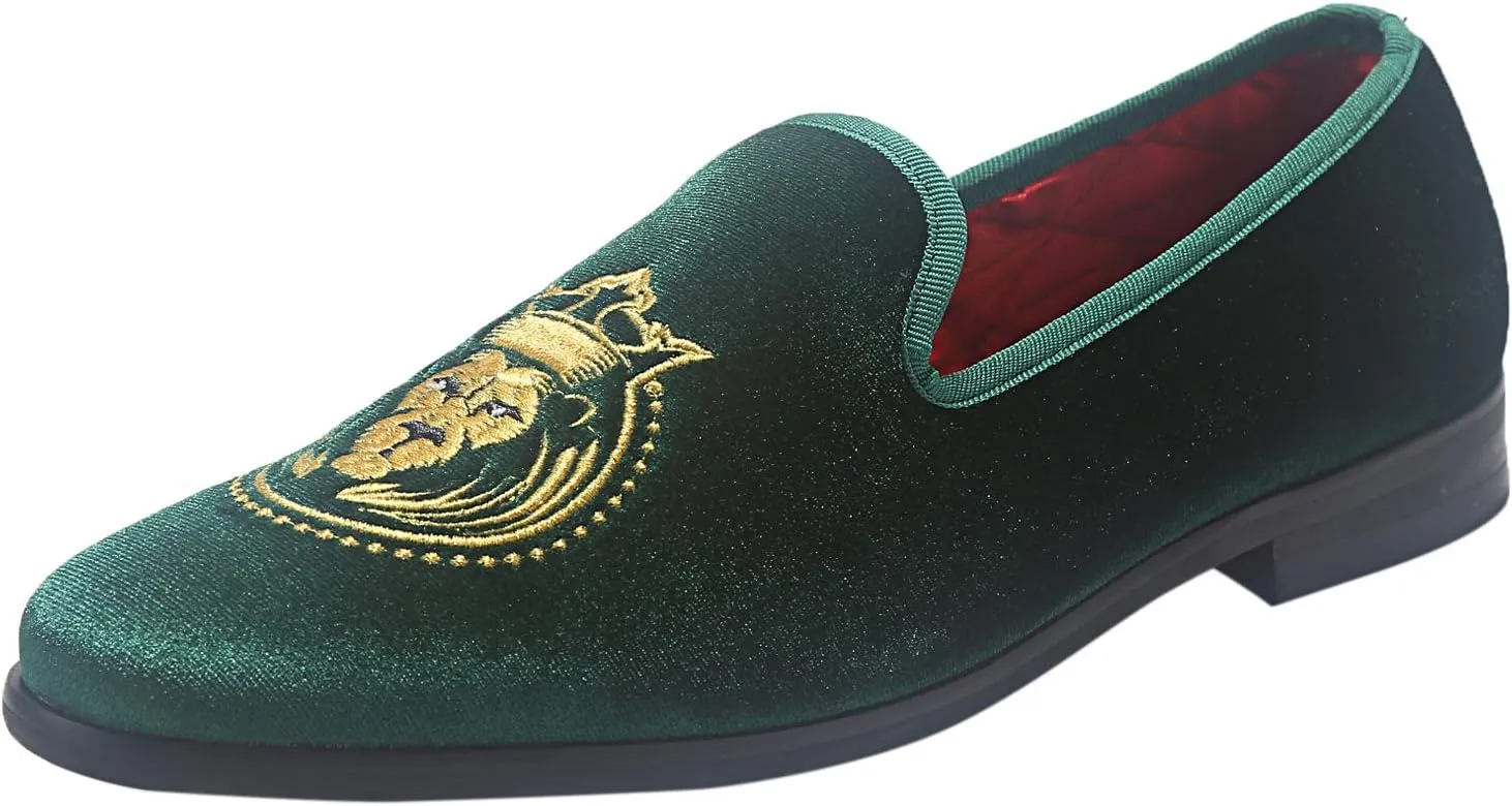 ELANROMAN Loafers for Men Velvet Shoes of Fashion Embroidered 1.0 and 2.0 Party Wedding Prom Shoes