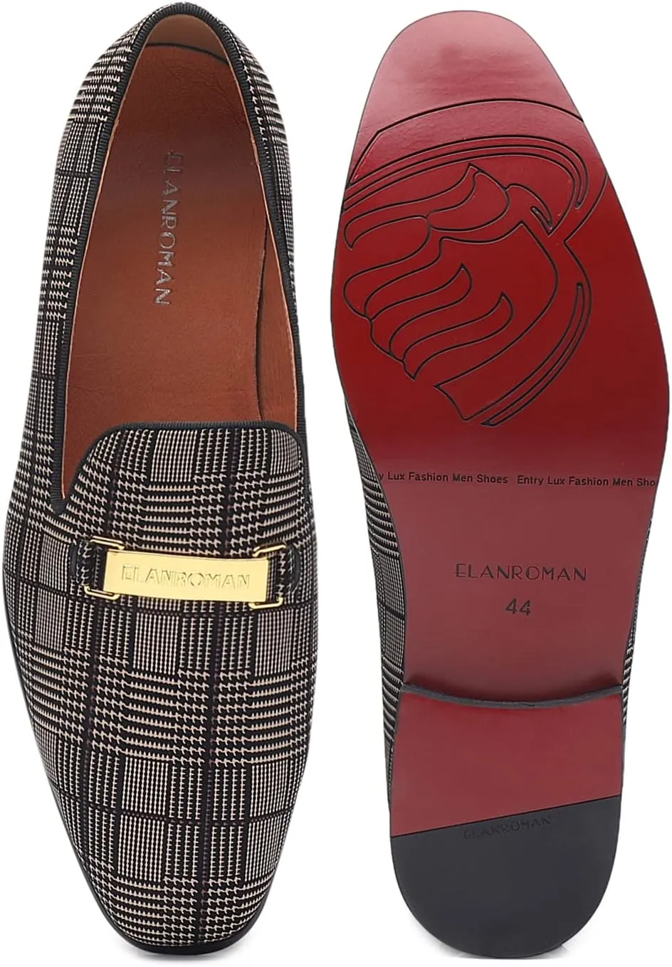 ELANROMAN Men's Gold Buckle Loafers Fashion Pull-on Penny Party Wedding Shoes