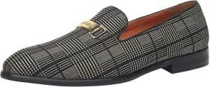 ELANROMAN Men's Gold Buckle Loafers Fashion Pull-on Penny Party Wedding Shoes