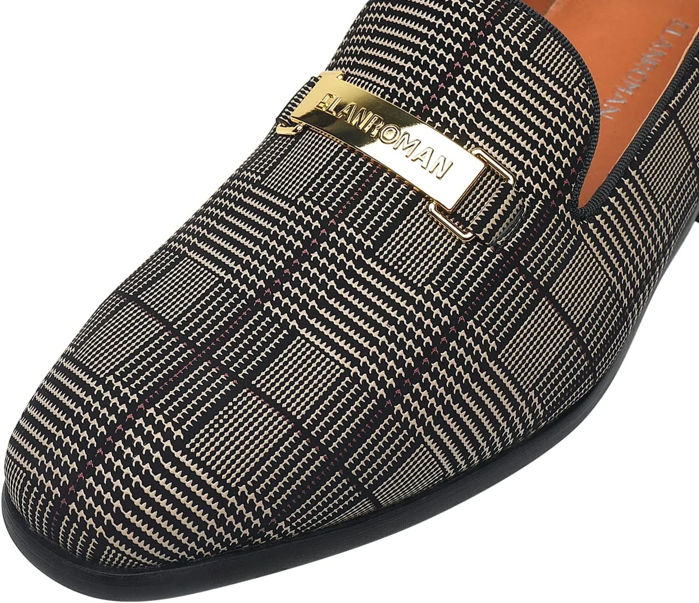 ELANROMAN Men's Gold Buckle Loafers Fashion Pull-on Penny Party Wedding Shoes