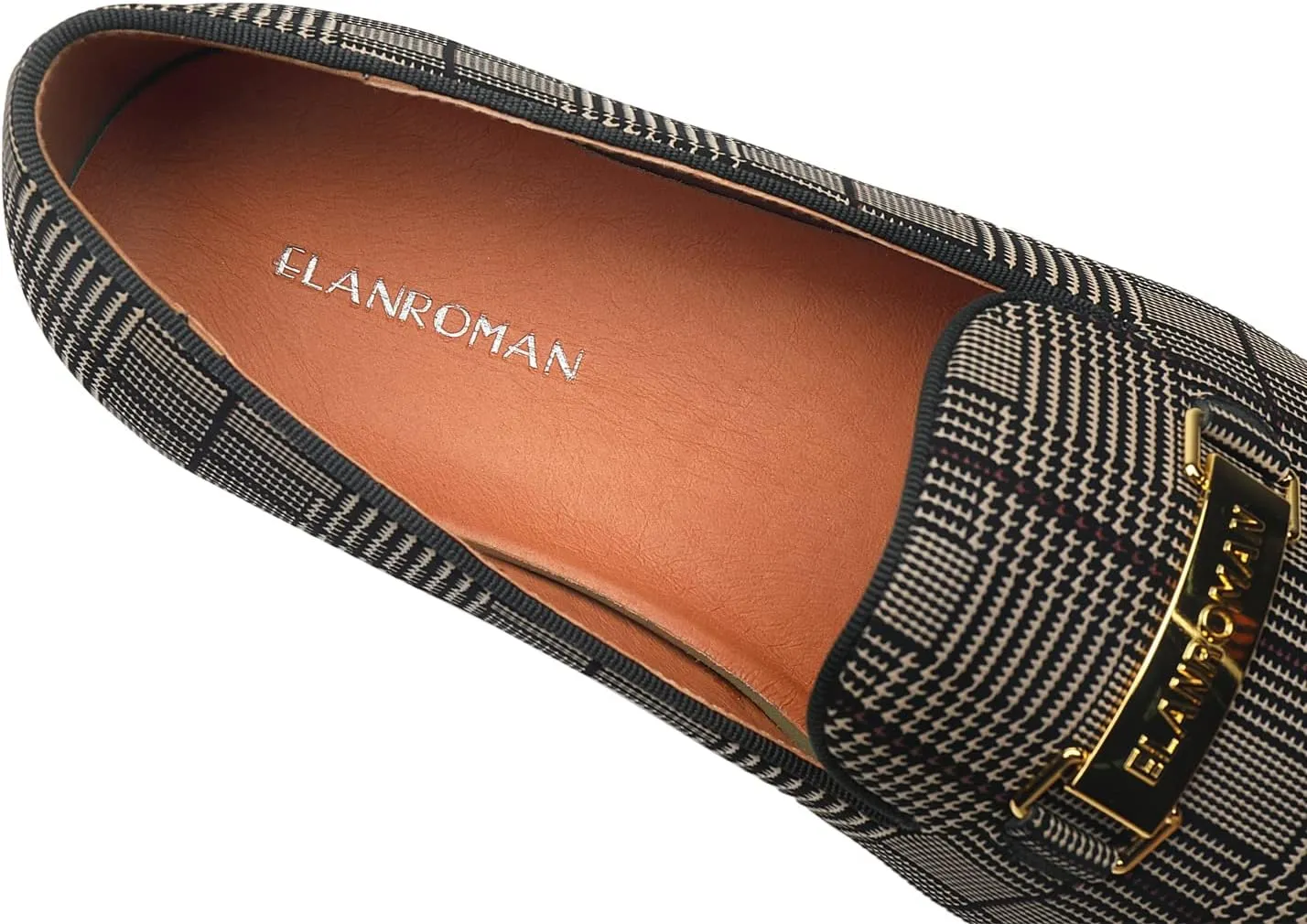 ELANROMAN Men's Gold Buckle Loafers Fashion Pull-on Penny Party Wedding Shoes