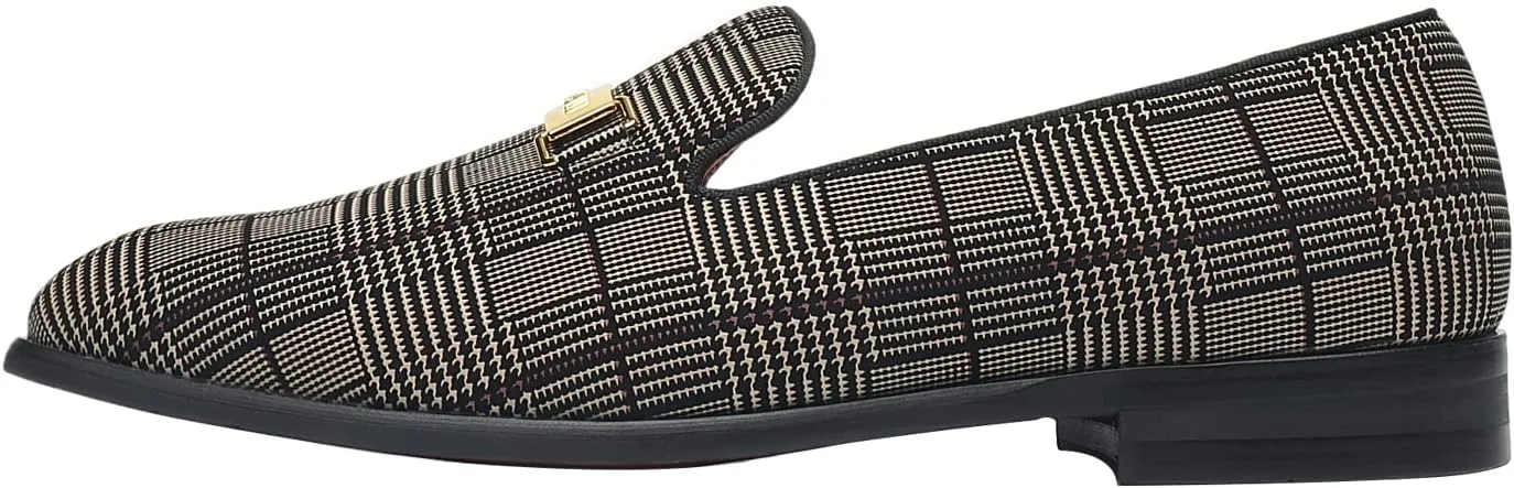 ELANROMAN Men's Gold Buckle Loafers Fashion Pull-on Penny Party Wedding Shoes