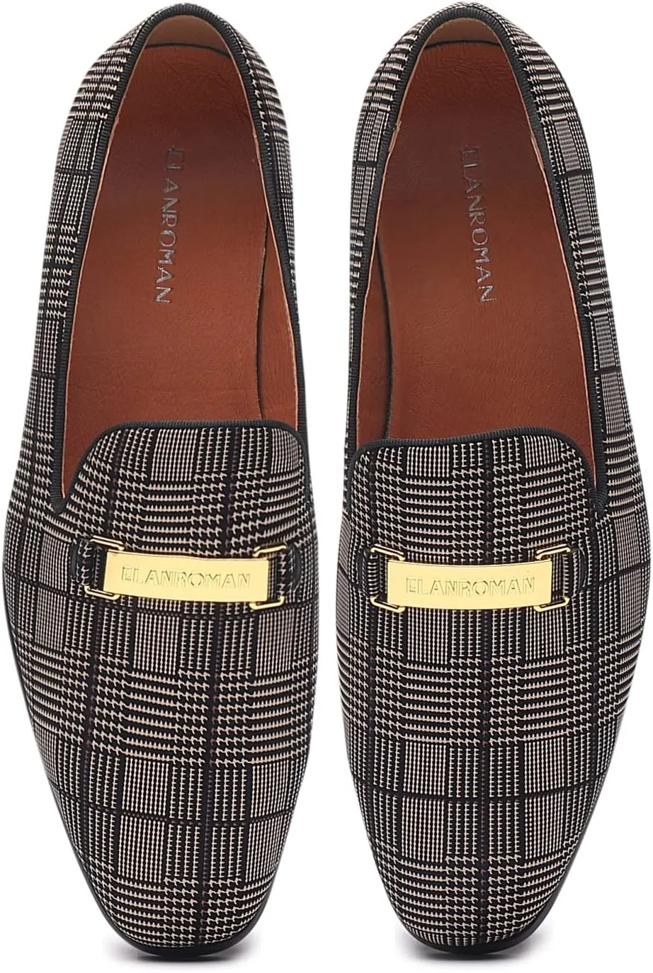 ELANROMAN Men's Gold Buckle Loafers Fashion Pull-on Penny Party Wedding Shoes