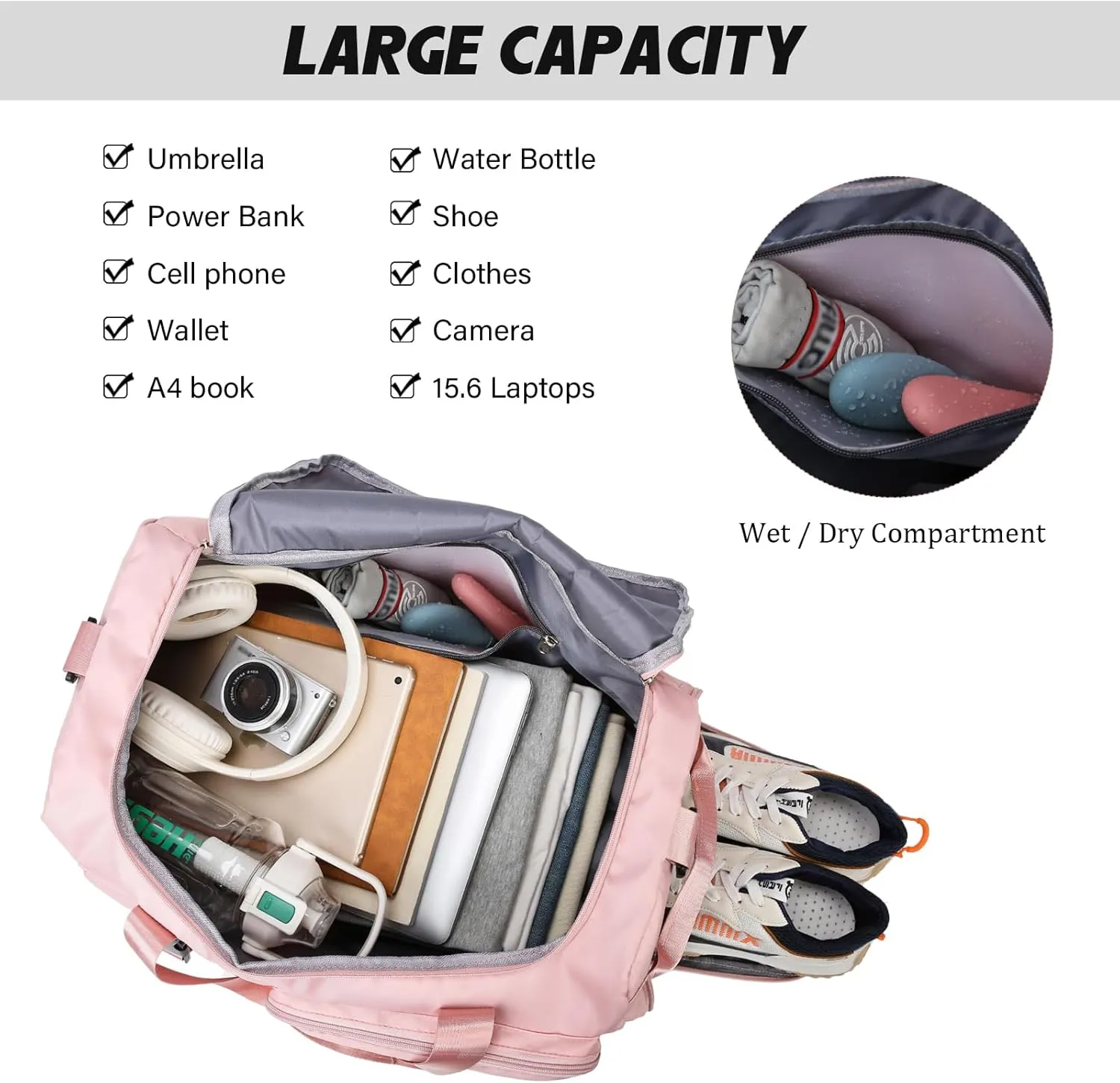 Eslcorri Gym Duffle Bag for Women Men, Sports Backpack with Wet & Shoe Compartment, Fitness Overnight Weekender Bag for Yoga, Swim, Travel (Style B, GreenPink)