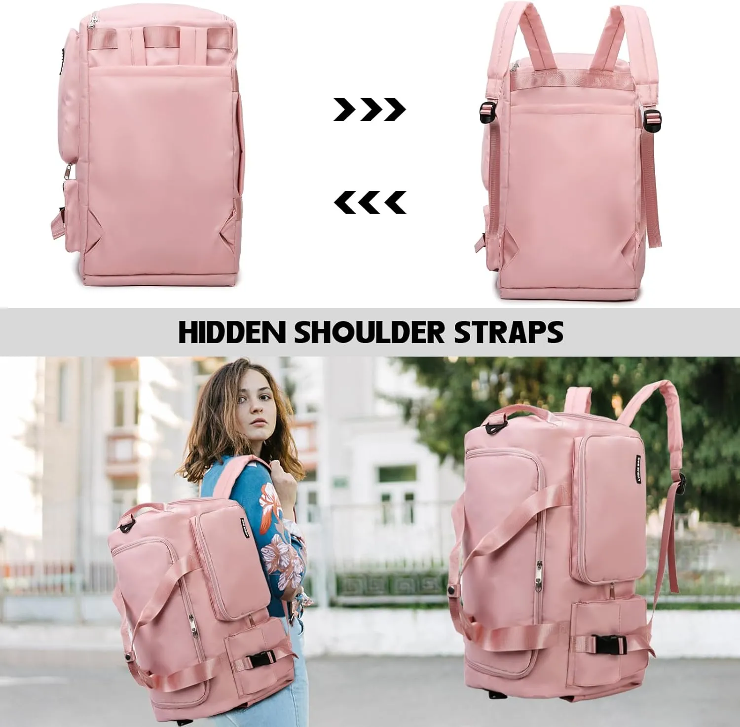 Eslcorri Gym Duffle Bag for Women Men, Sports Backpack with Wet & Shoe Compartment, Fitness Overnight Weekender Bag for Yoga, Swim, Travel (Style B, GreenPink)