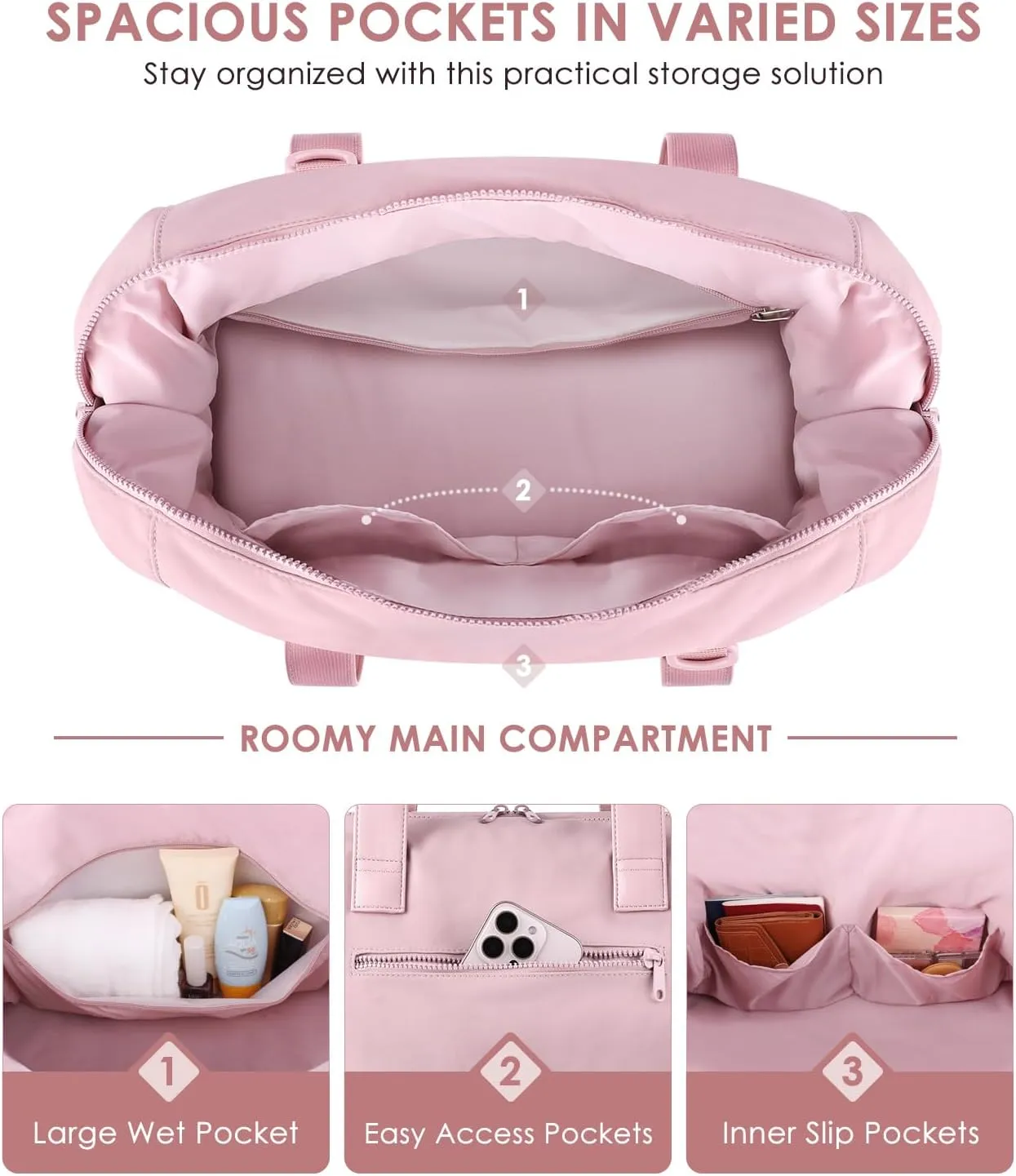 ETRONIK Weekender Bags for Women Travel, Personal Item Travel Bag with Shoe Compartment, Carry On Overnight Bag with Wet Pocket, Gym Duffel Bag for Travel, Sports, Weekend, Hospital Pink